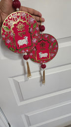 Shubh Labh Cow print Door Hanging: Diwali Decoration, Indian Wedding Decor.