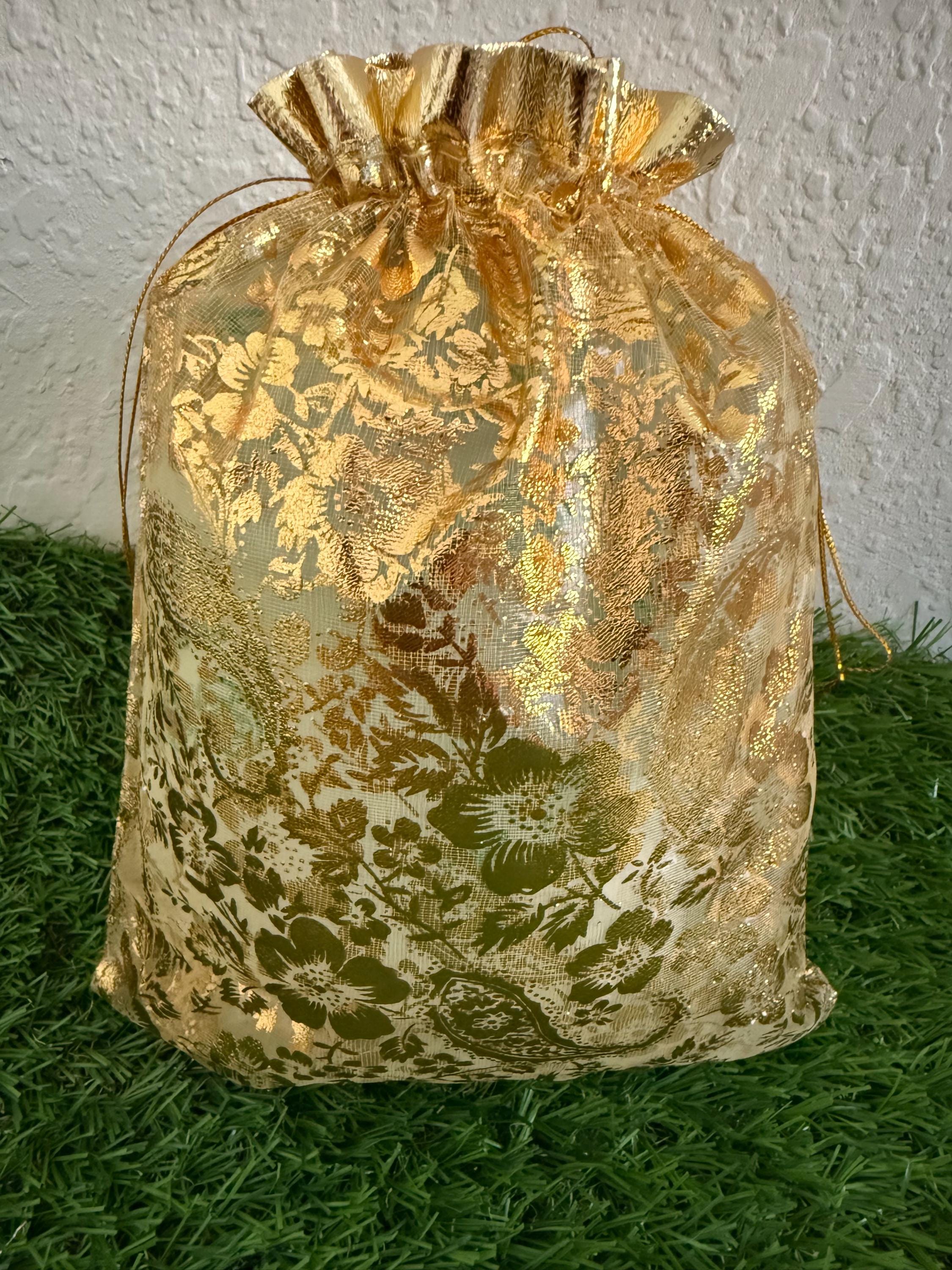 Embellished Organza Favor Bag: Handcrafted Potli with Drawstring