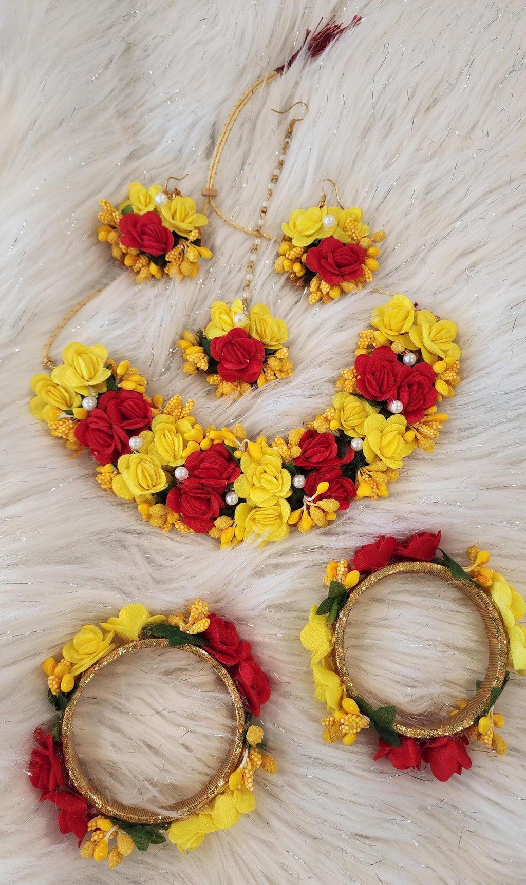 Handmade Floral Jewelry Set: Haldi Mehandi Indian Wedding