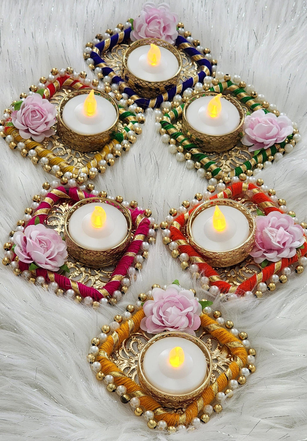 Handmade Tea Light Candle Holder: Diwali Favor Gift, Haldi Mehandi Decor