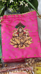 Lakshmi Print Silk Potli Bags - Hindu Wedding Favor Bags.