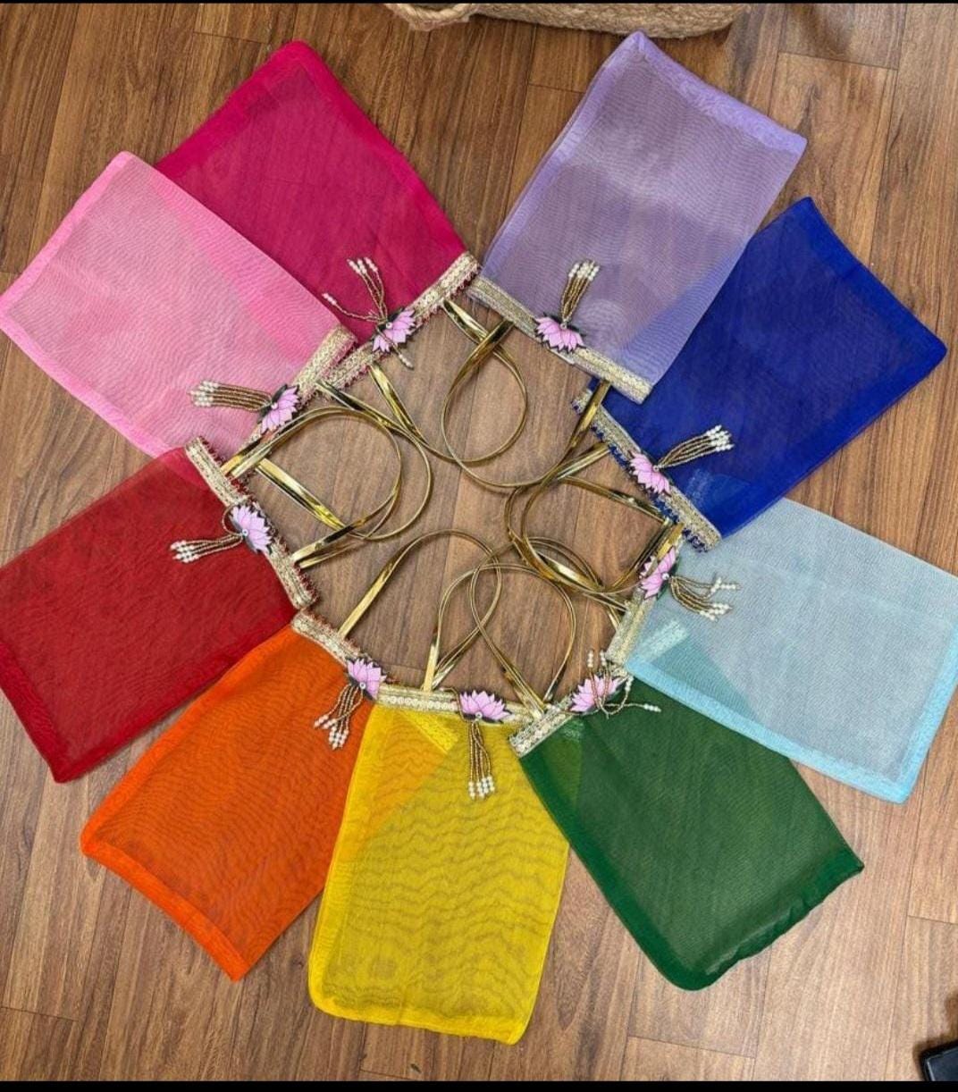 Organza Favor Bag: Lotus Hanging, Indian Wedding handmade Return Gift.