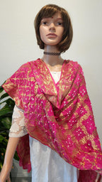 Hand Printed Jacquard Silk Dupatta: Banarsi Print Wedding Favor