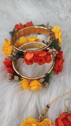 Floral Haldi Mehandi Jewelry Set: Necklace, Earrings, Maang Tikka & Hand Gajra
