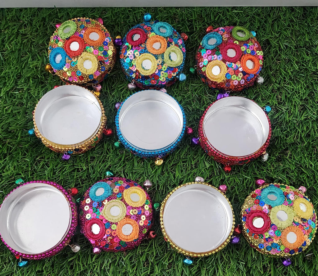 Haldi Kumkum Holder Set: Handcrafted Beaded Wedding Favor Boxes