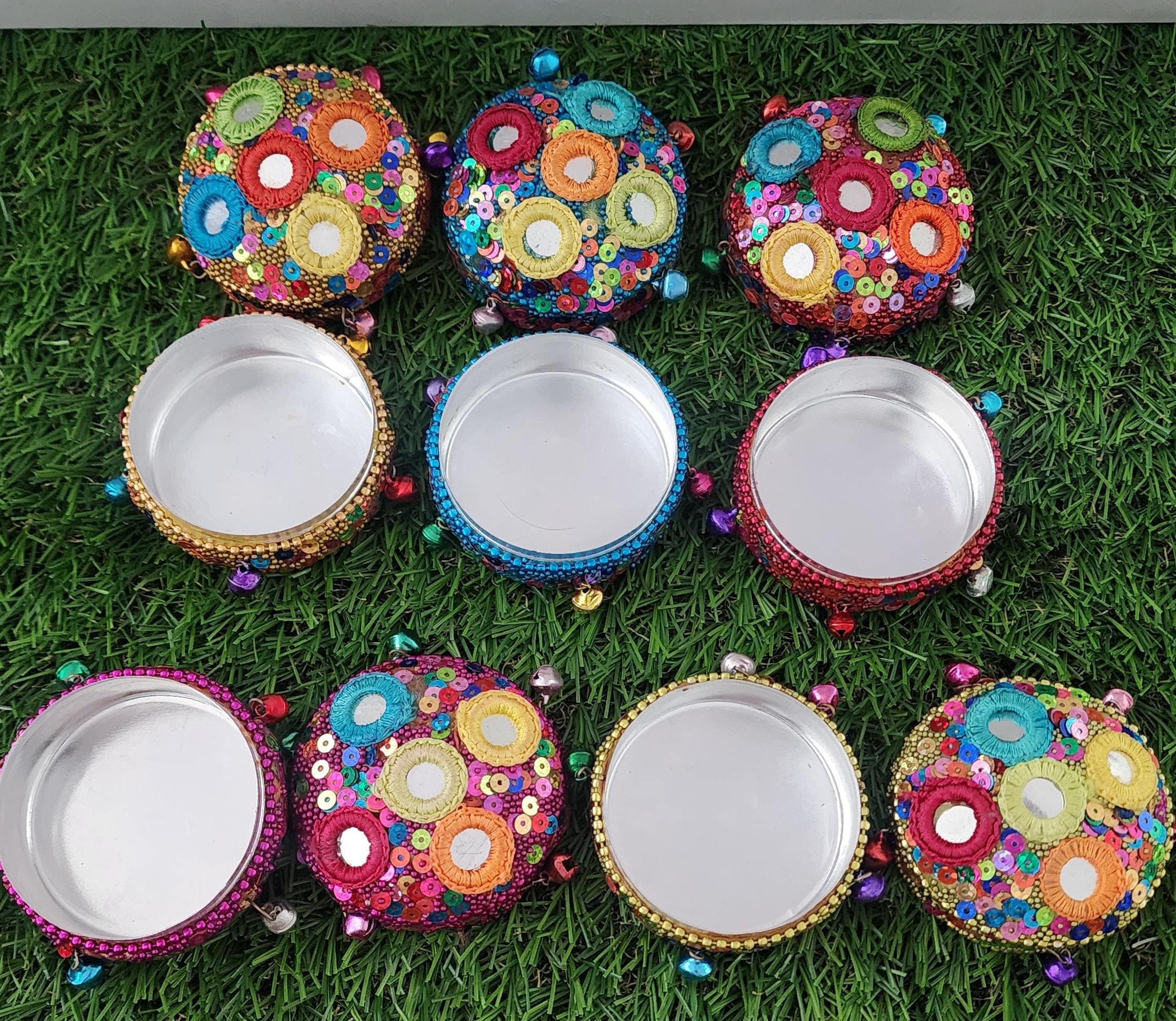 Haldi Kumkum Holder Set: Handcrafted Beaded Wedding Favor Boxes