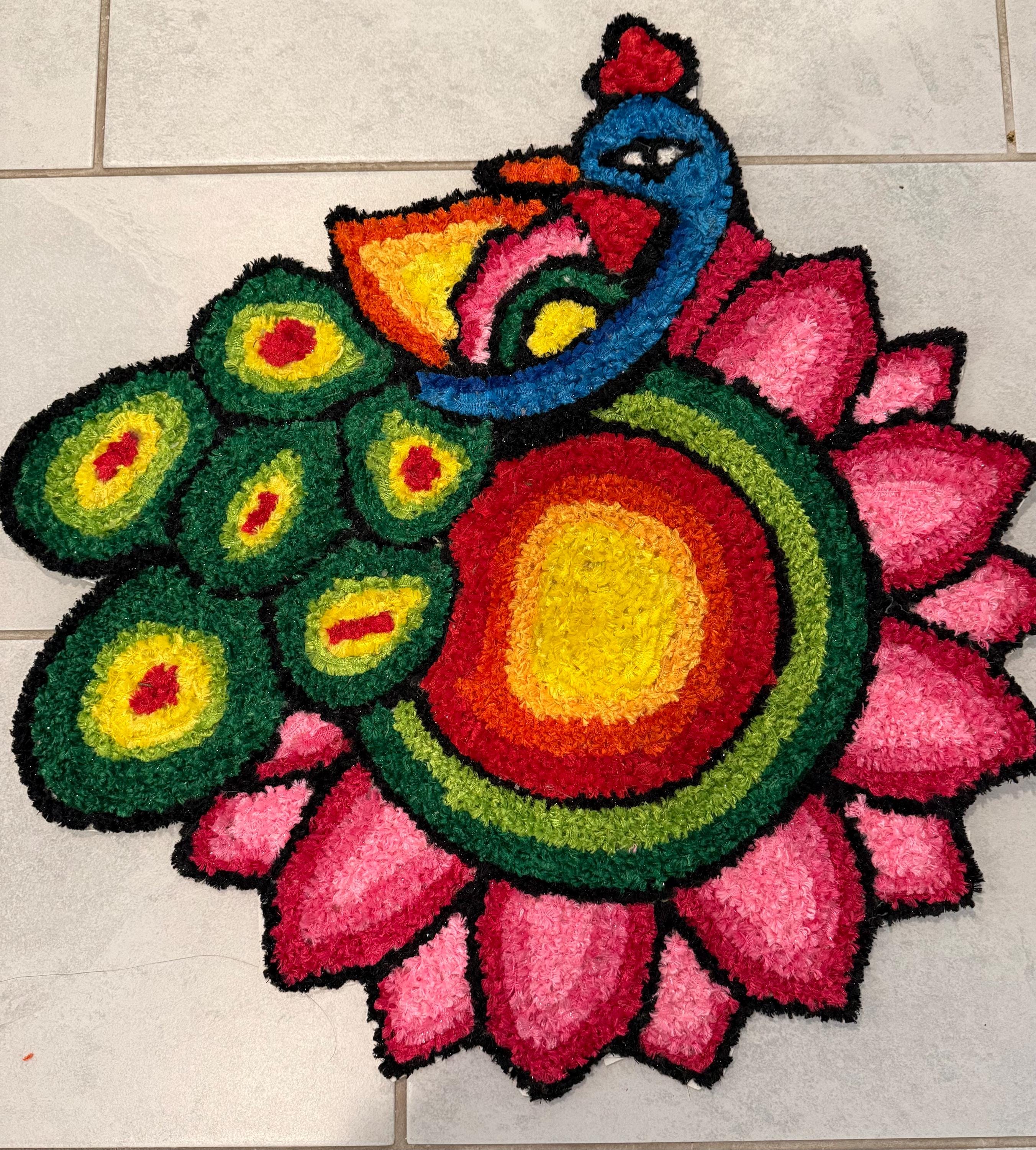 Indian Rangoli Mat-Wool Pooja Aasan, Diwali Wedding,Housewarming Decor.