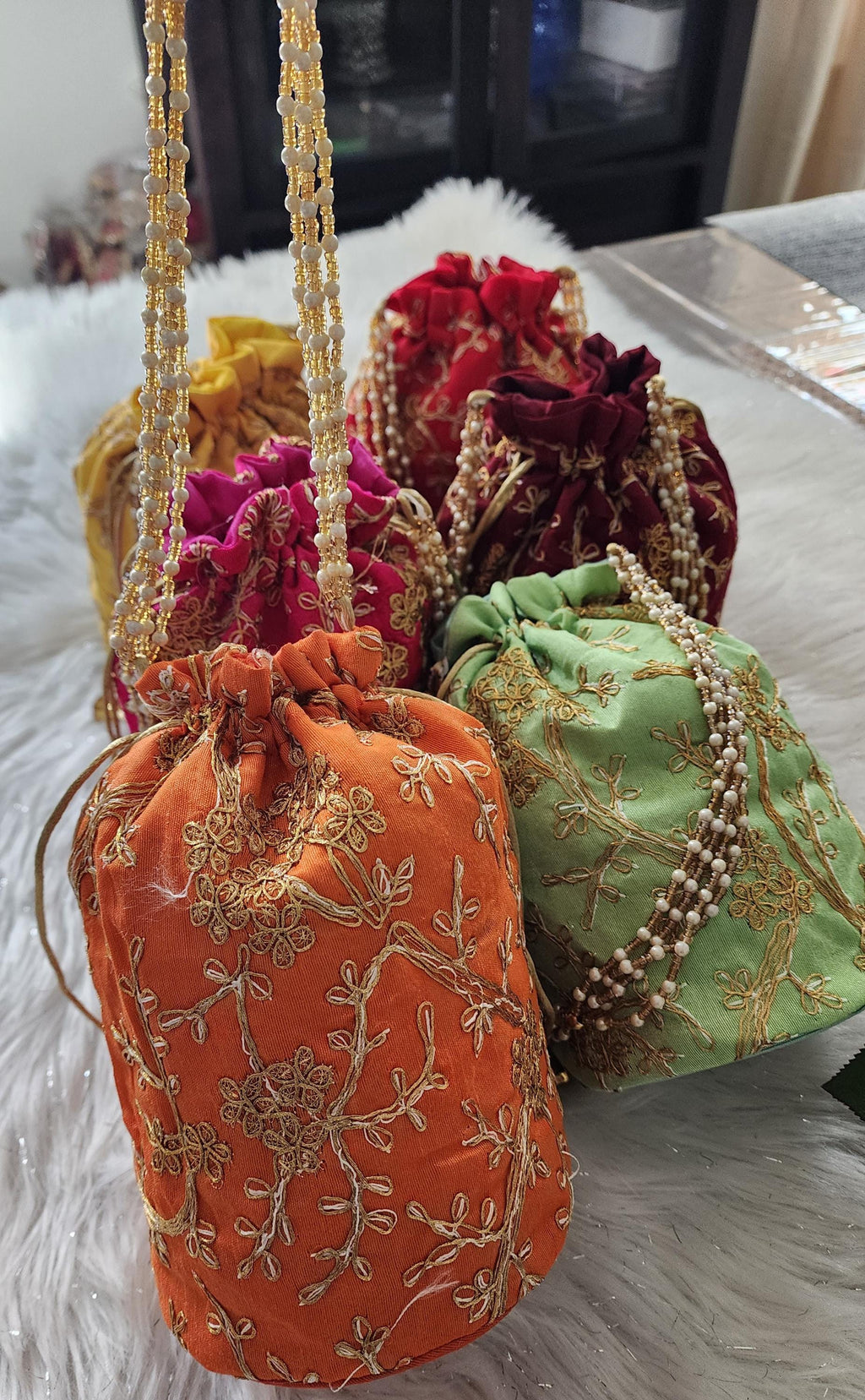 Handmade Embroidered Silk Potli Bag: Rajasthani Wedding Favor
