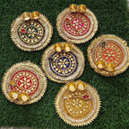 Handcrafted Haldi Kumkum Plate: Gotta Patti Work, Pooja Favor (6 inch)