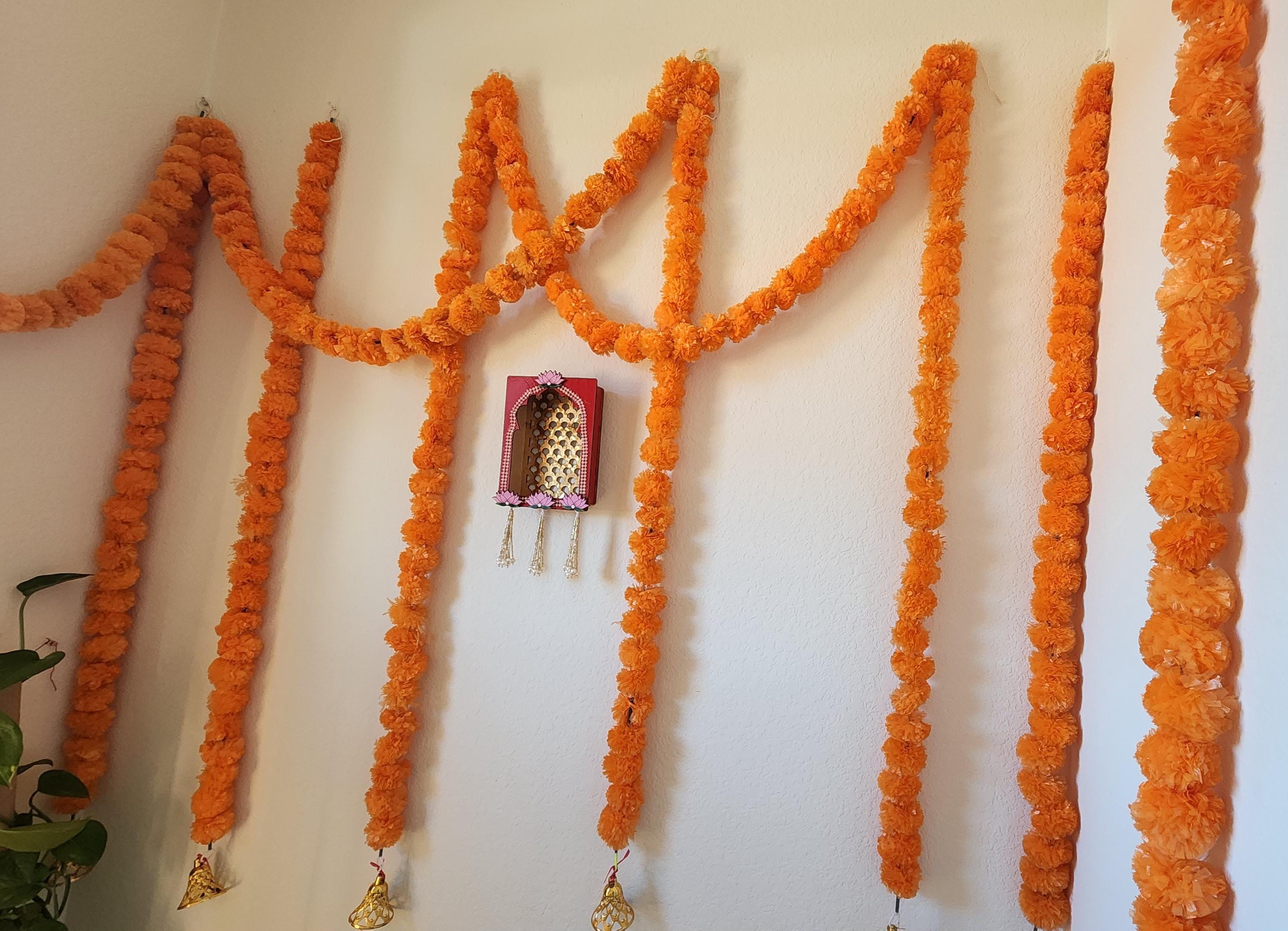 Artificial Marigold Garlands: Colorful Flower Mala, 4.5Foot Hangings