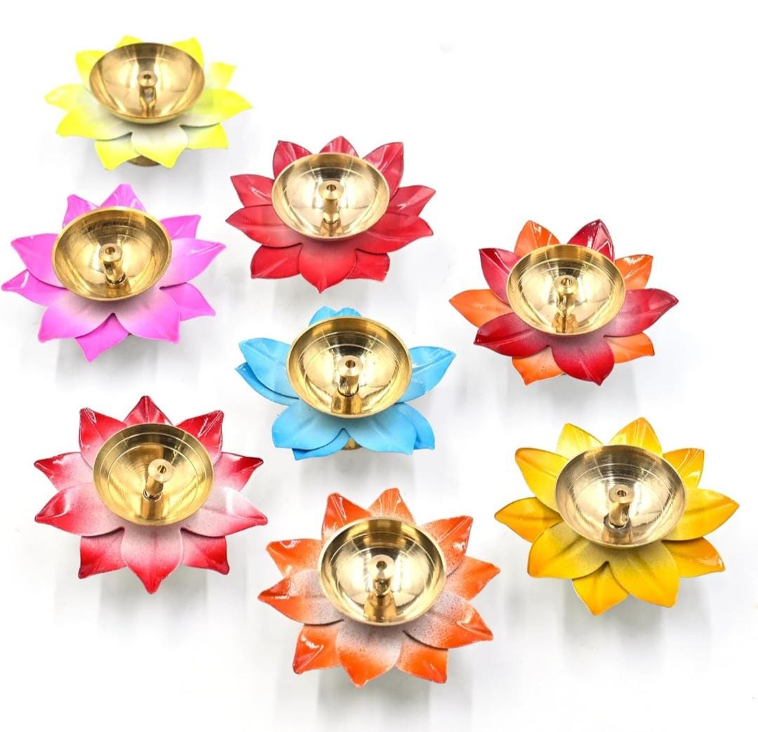 Lotus Design Akhand Diya: Multicolor Diwali Puja Decoration.