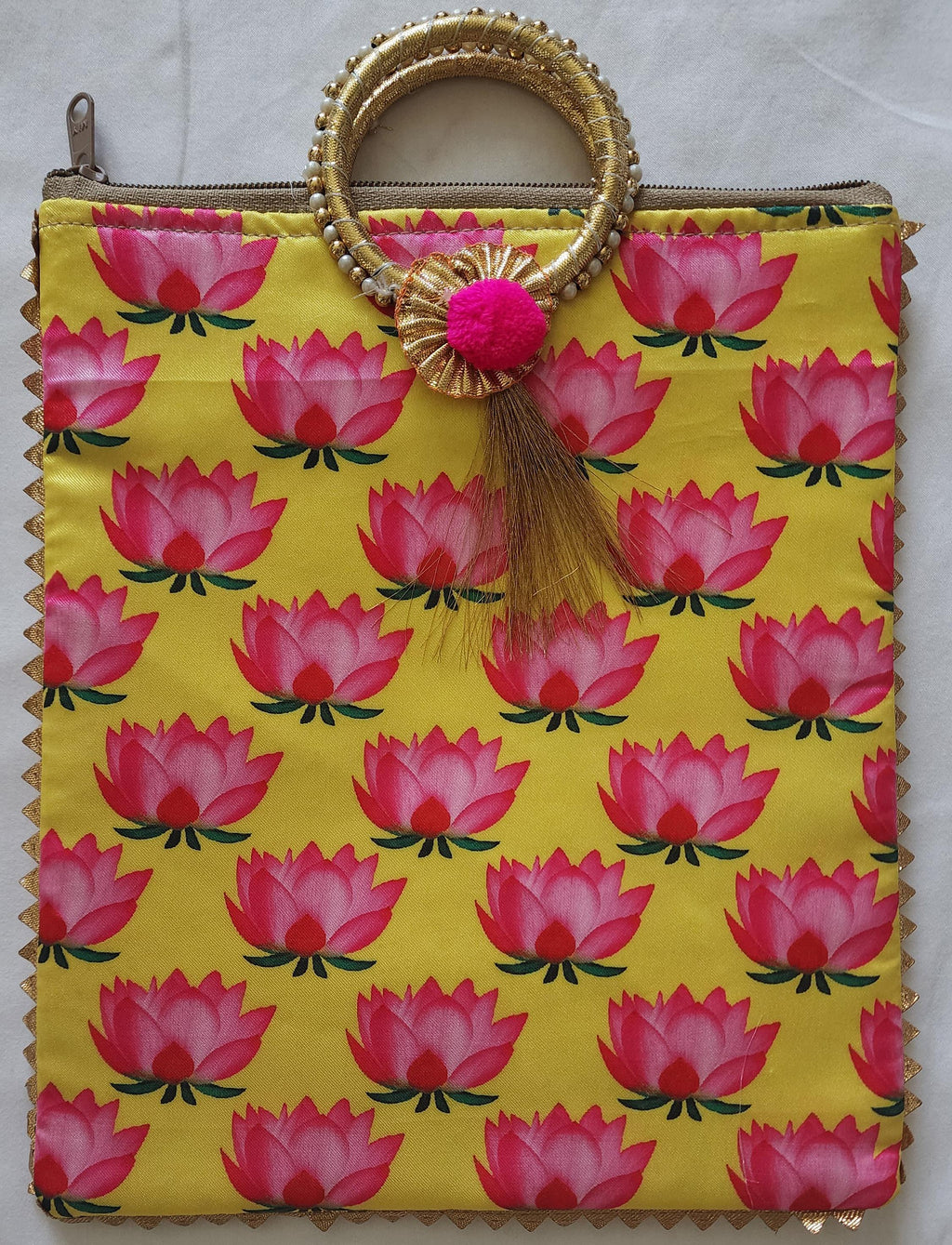 Pichwai Lotus Flower Silk Potli Bag: Multicolor Indian Gift
