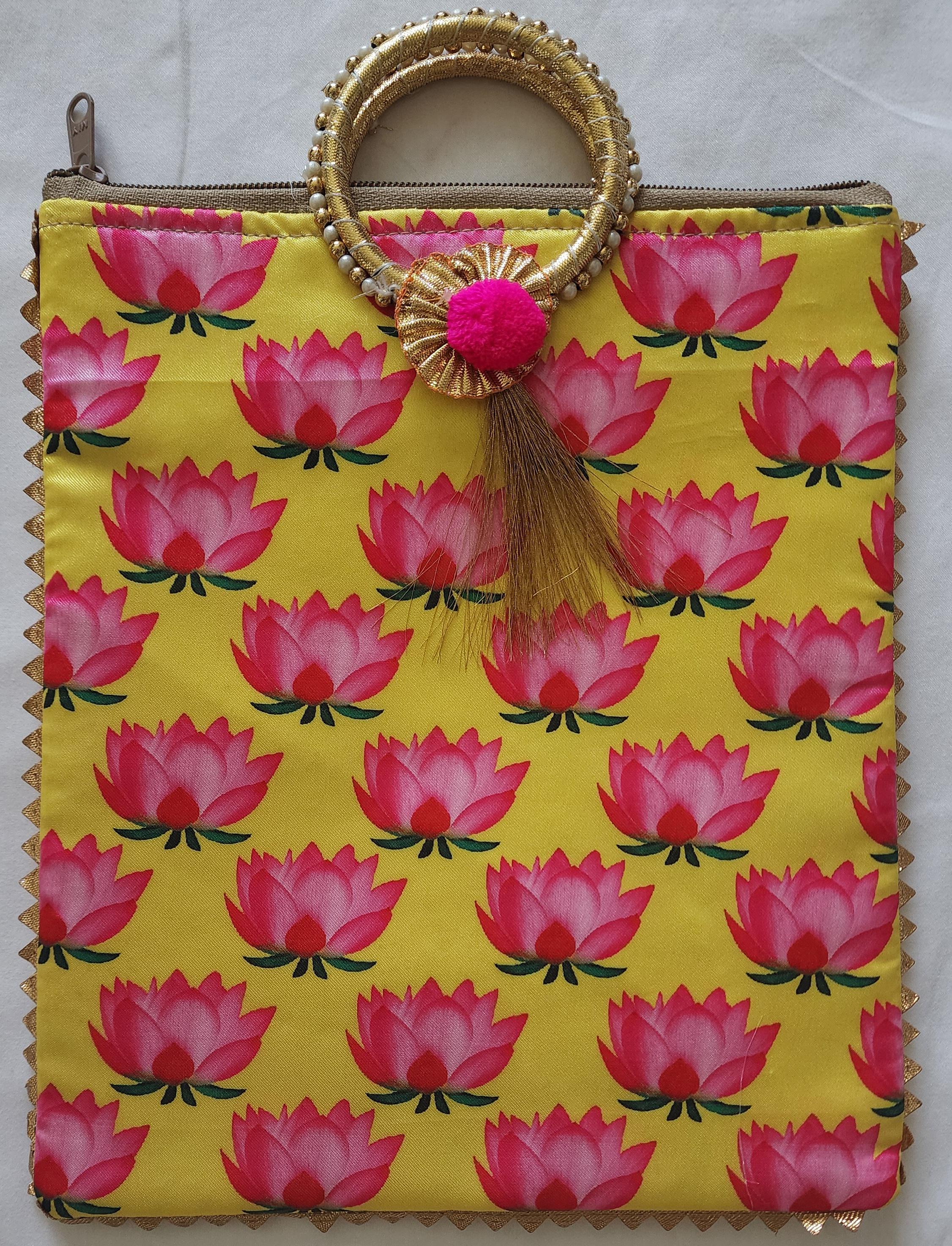 Pichwai Lotus Flower Silk Potli Bag: Multicolor Indian Gift