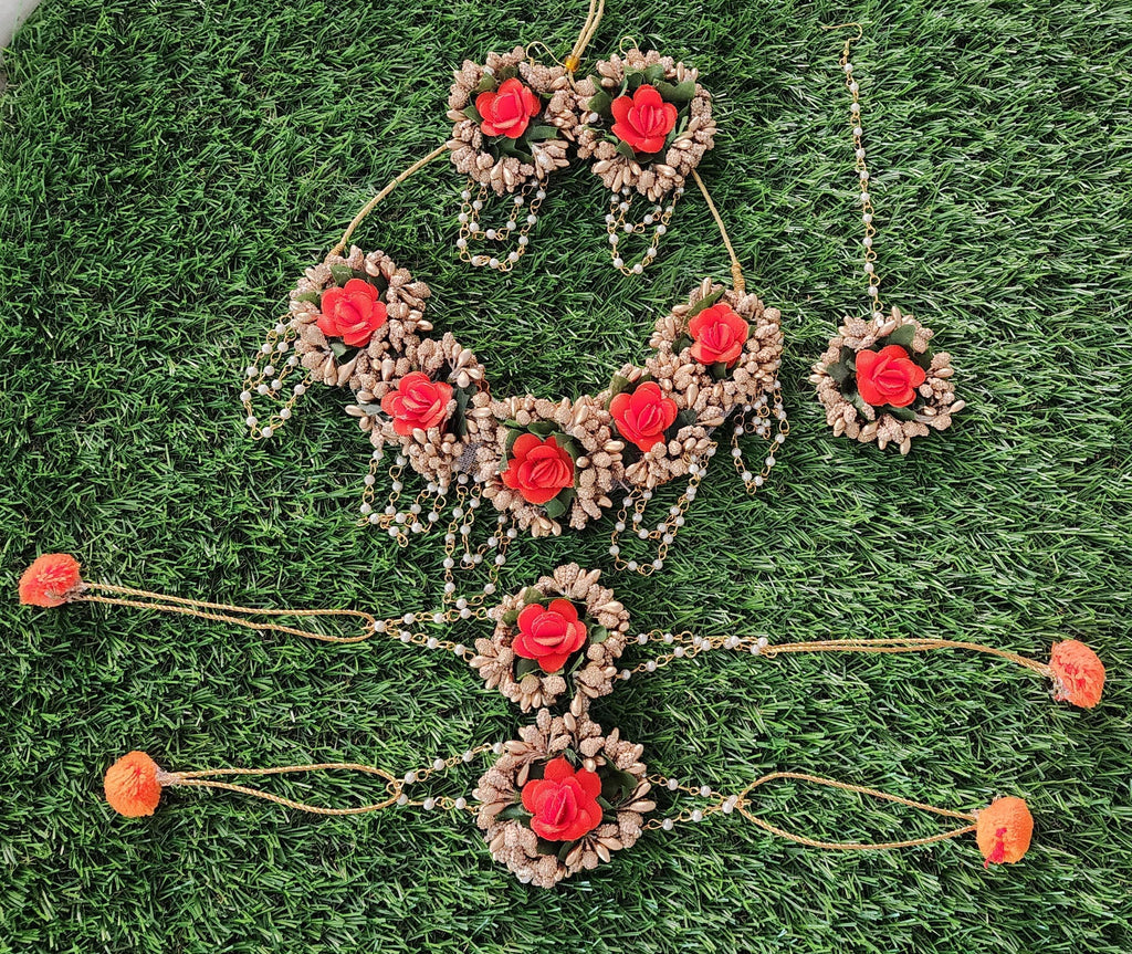 Floral Haldi Mehandi Jewelry Set, Indian Wedding, Sangeet.