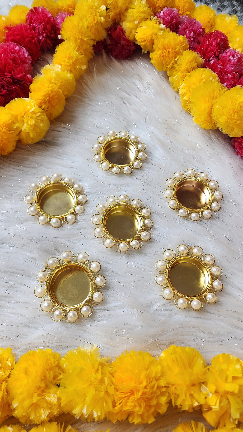 Gold Tea Light Candle Holders with Pearls: Diwali Favor Gifts