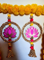 Lotus Garland with Gold Ring: Diwali Decoration, Temple Decor - 12 Inch.