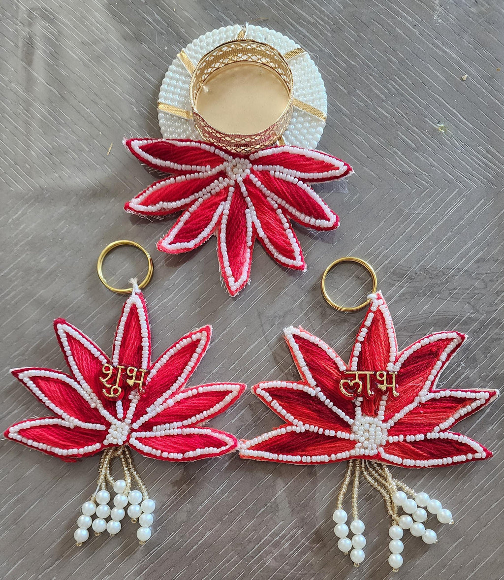 Shubh-Labh Mandir Hanging with T Light: Diwali Decoration, Indian Wedding Decor - 3 Pcs Set