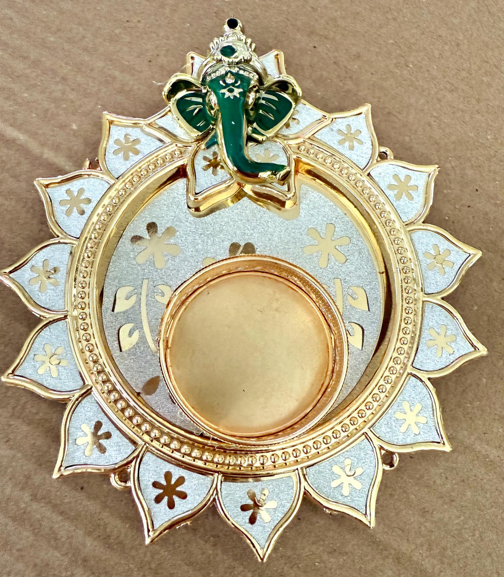 Ganpati HandmadeTea Light Plate: Acrylic Diwali Pooja Decor.