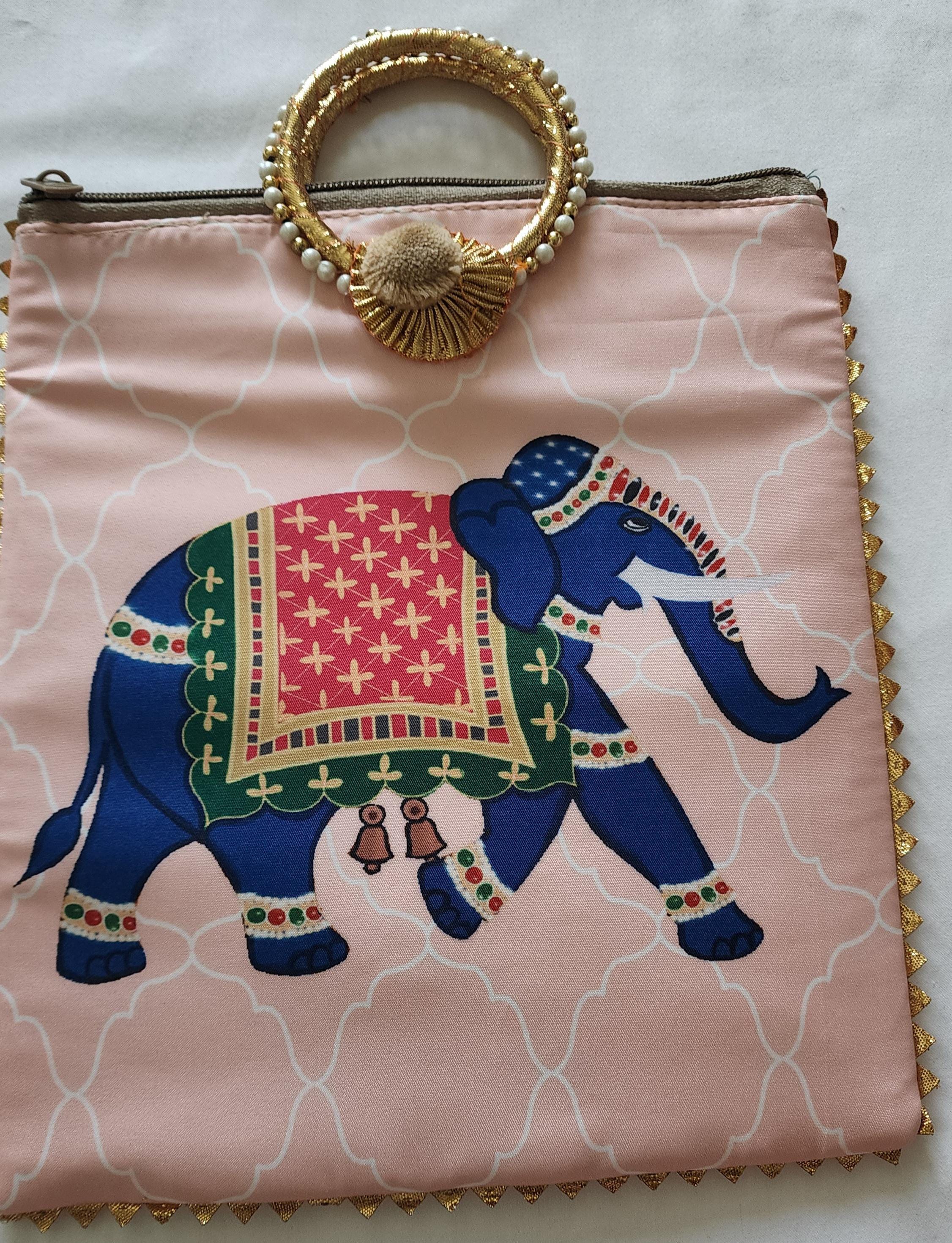Elephant Print Silk Potli Bag: Multicolor Ethnic Gift Bag