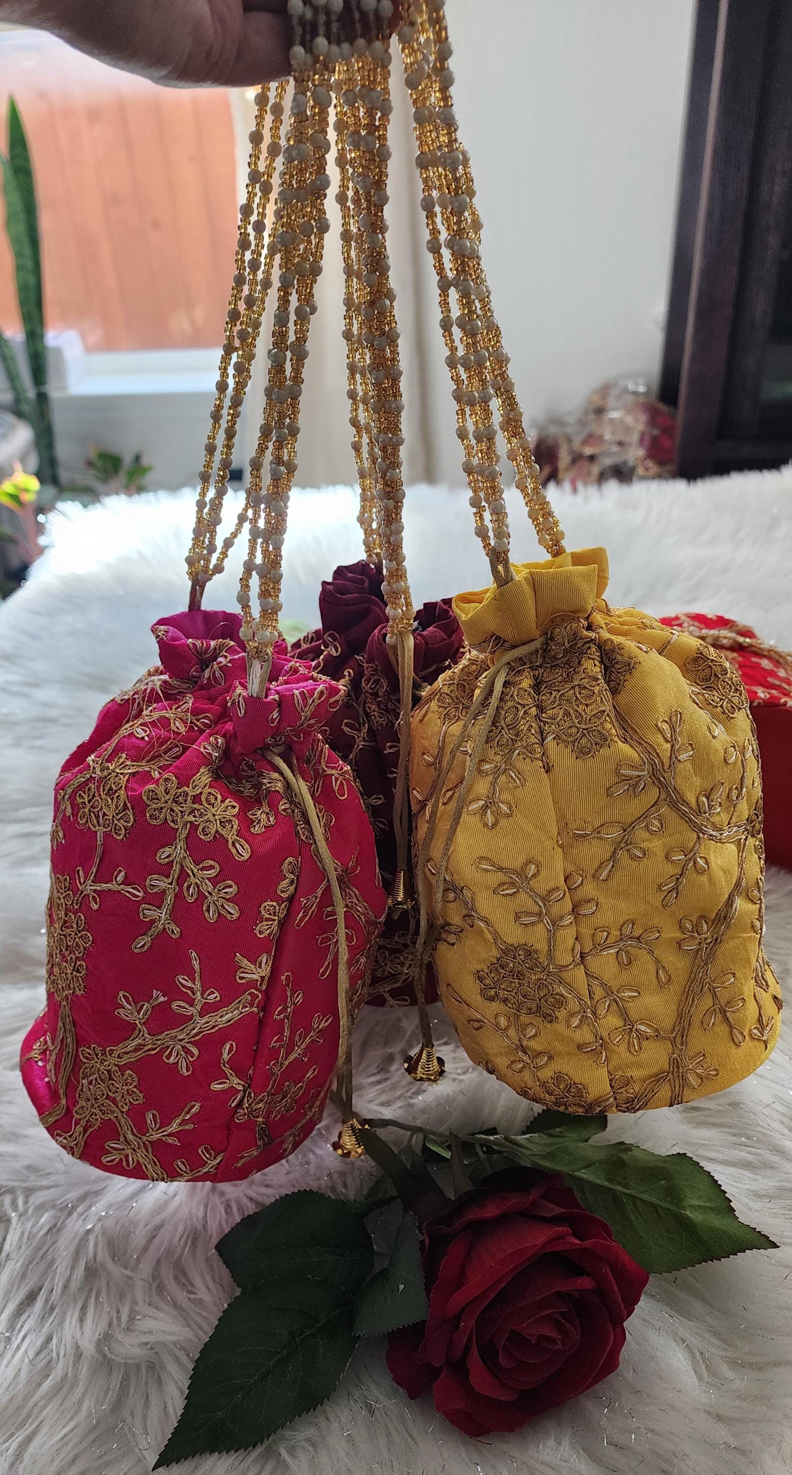 Handmade Embroidered Silk Potli Bag: Rajasthani Wedding Favor