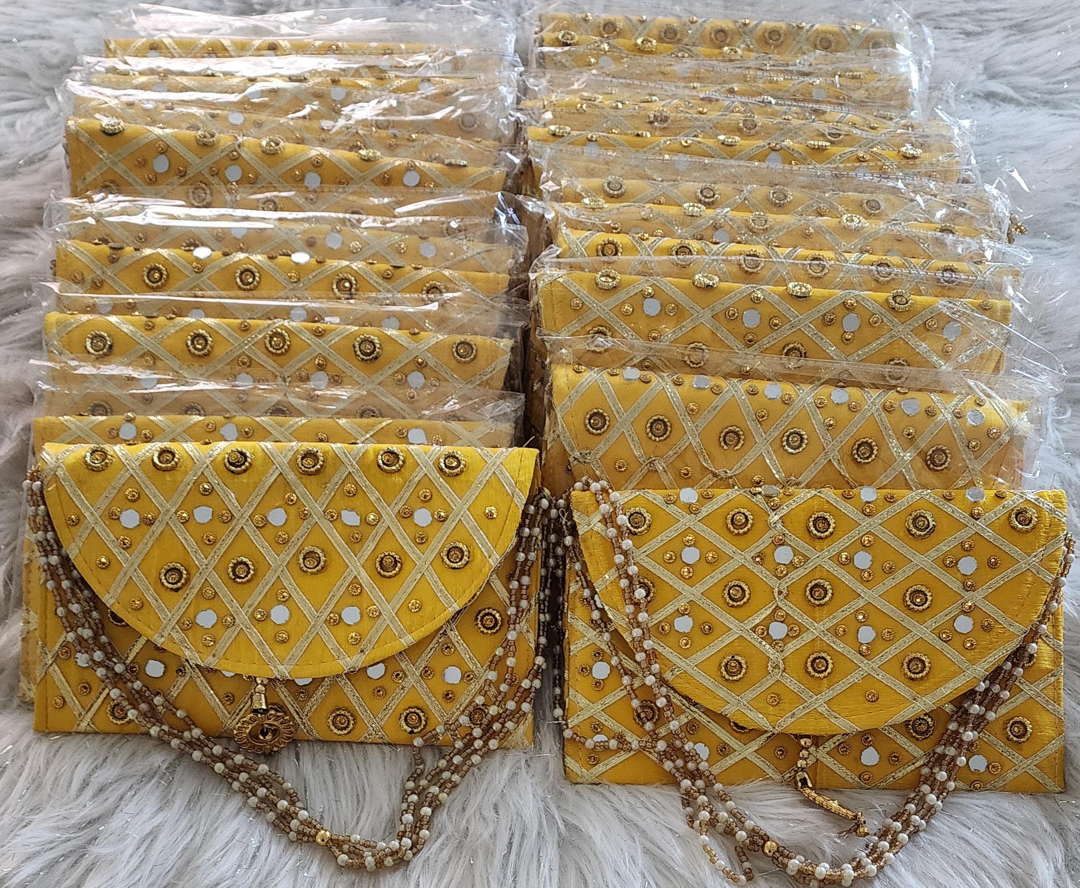 Handcrafted Mirror Work Clutch: Indian Wedding Favor Gift Bag