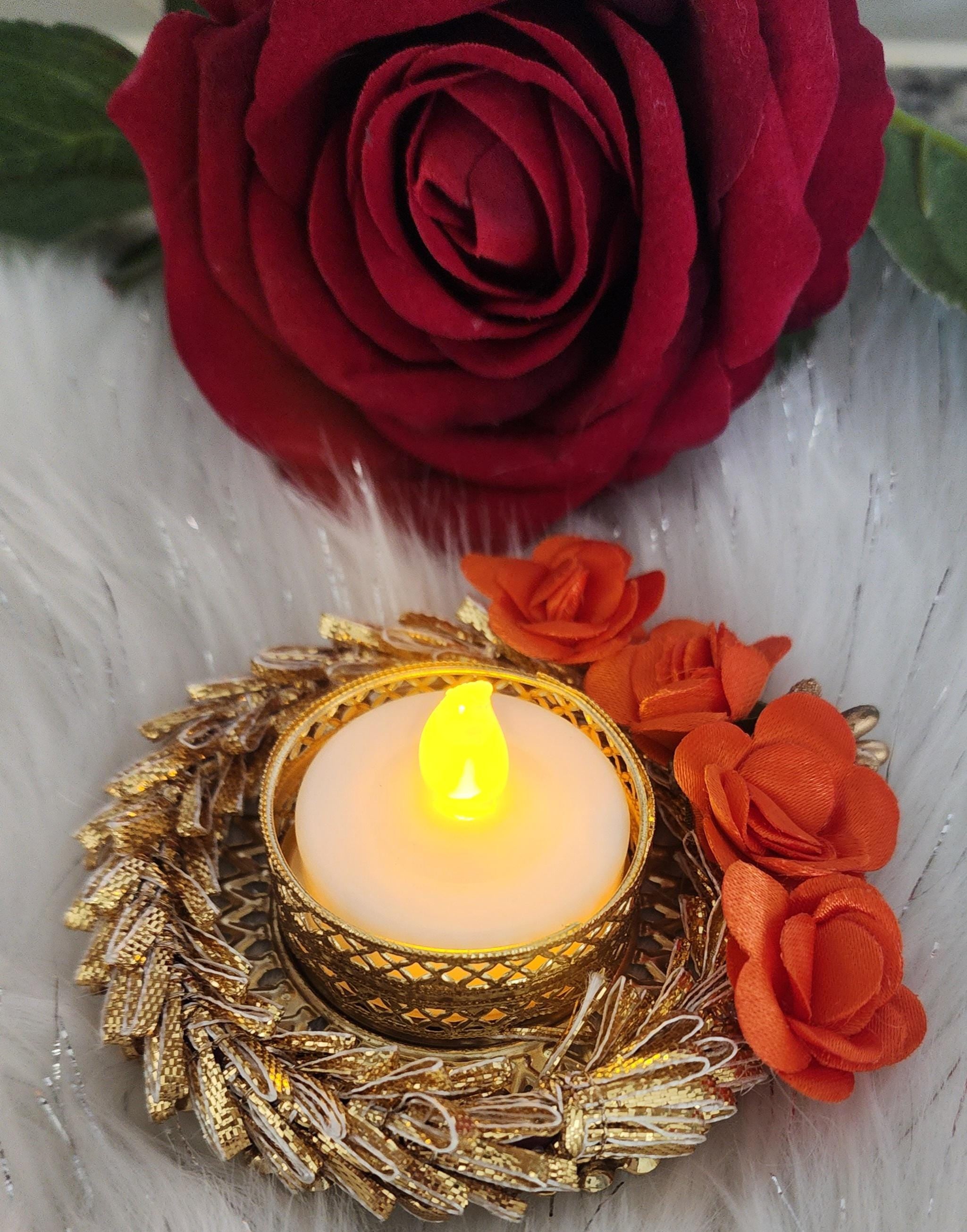 Floral Tea Light Holder: Indian Diwali Pooja Decoration, Wedding Favor