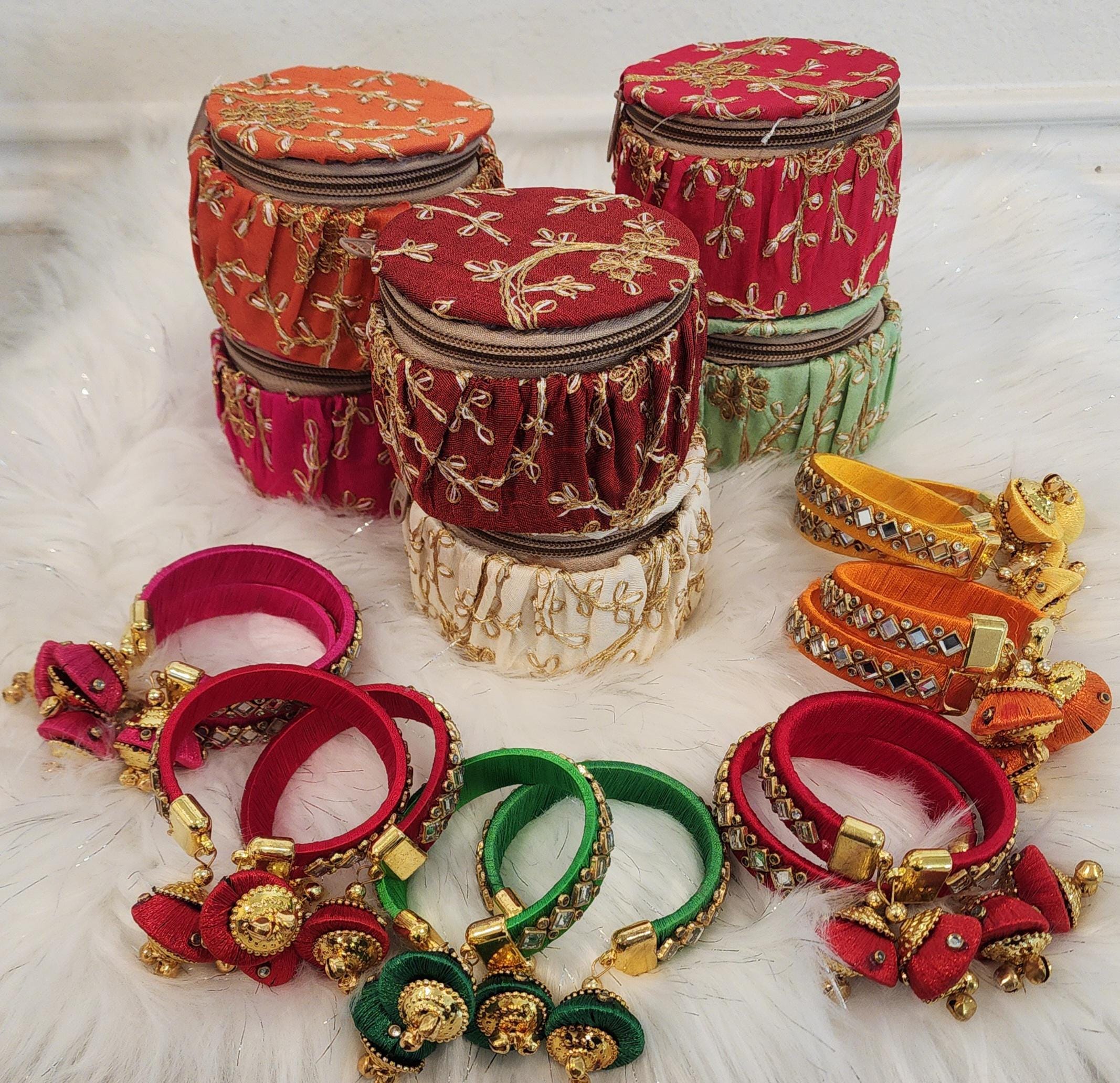 Embroidered Matki Bangle Box: Indian Jewelry Organizer, Wedding Favor.