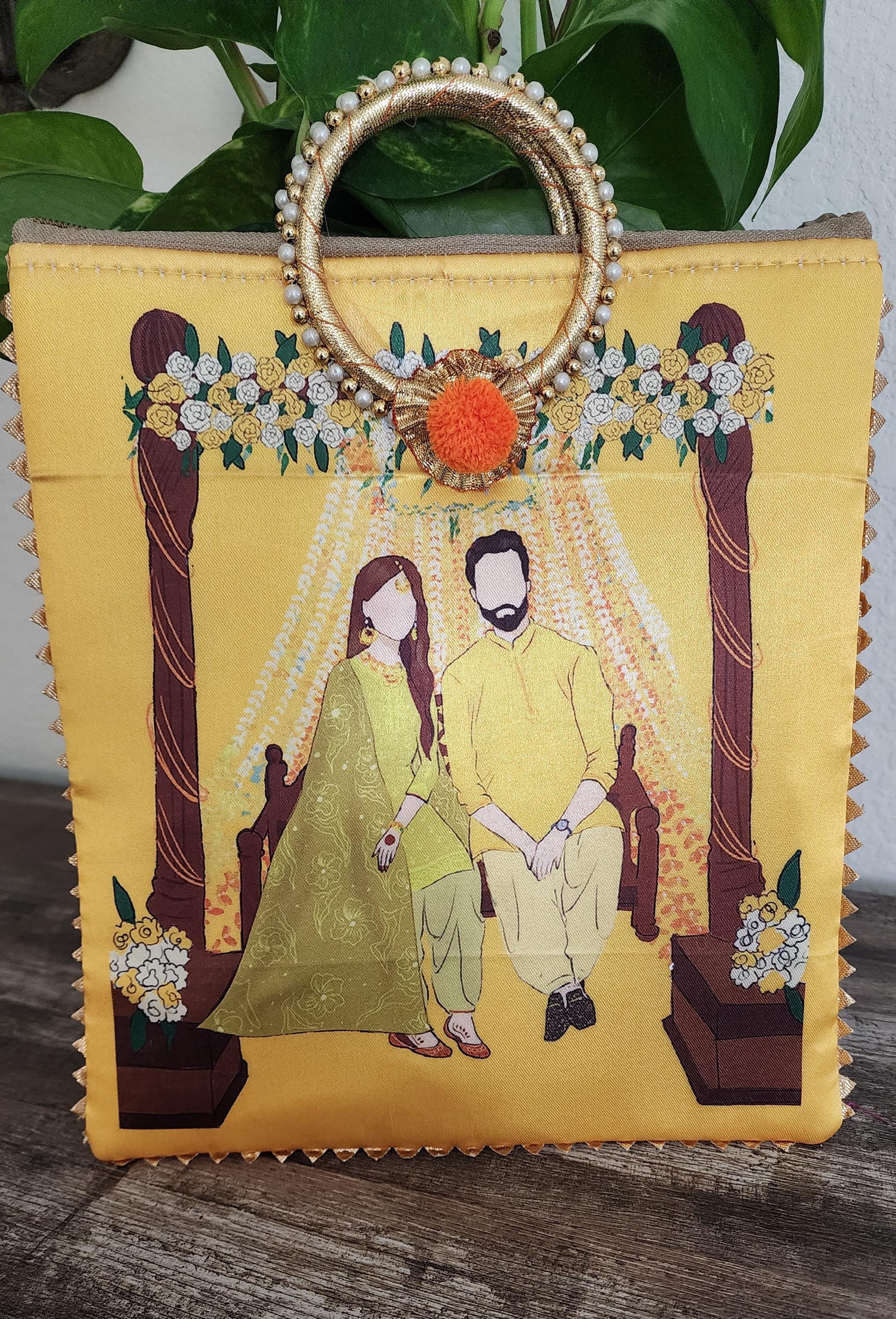 Silk Potli Favor Bags - Haldi Mehndi Wedding Return Gift.