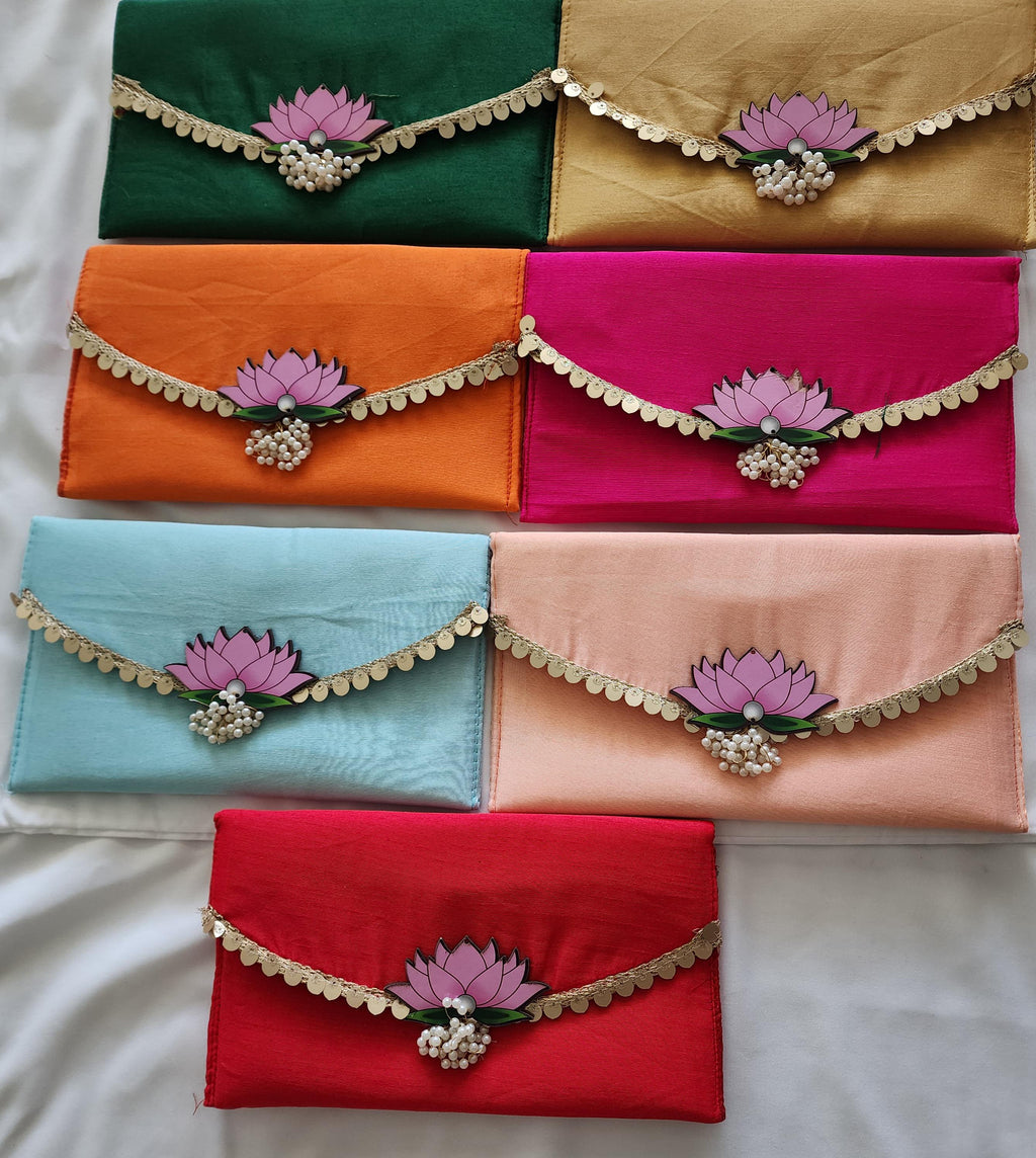 Lotus with moti Latkan Potli Purse: Handmade Indian Wedding Favor Bag and purse.
