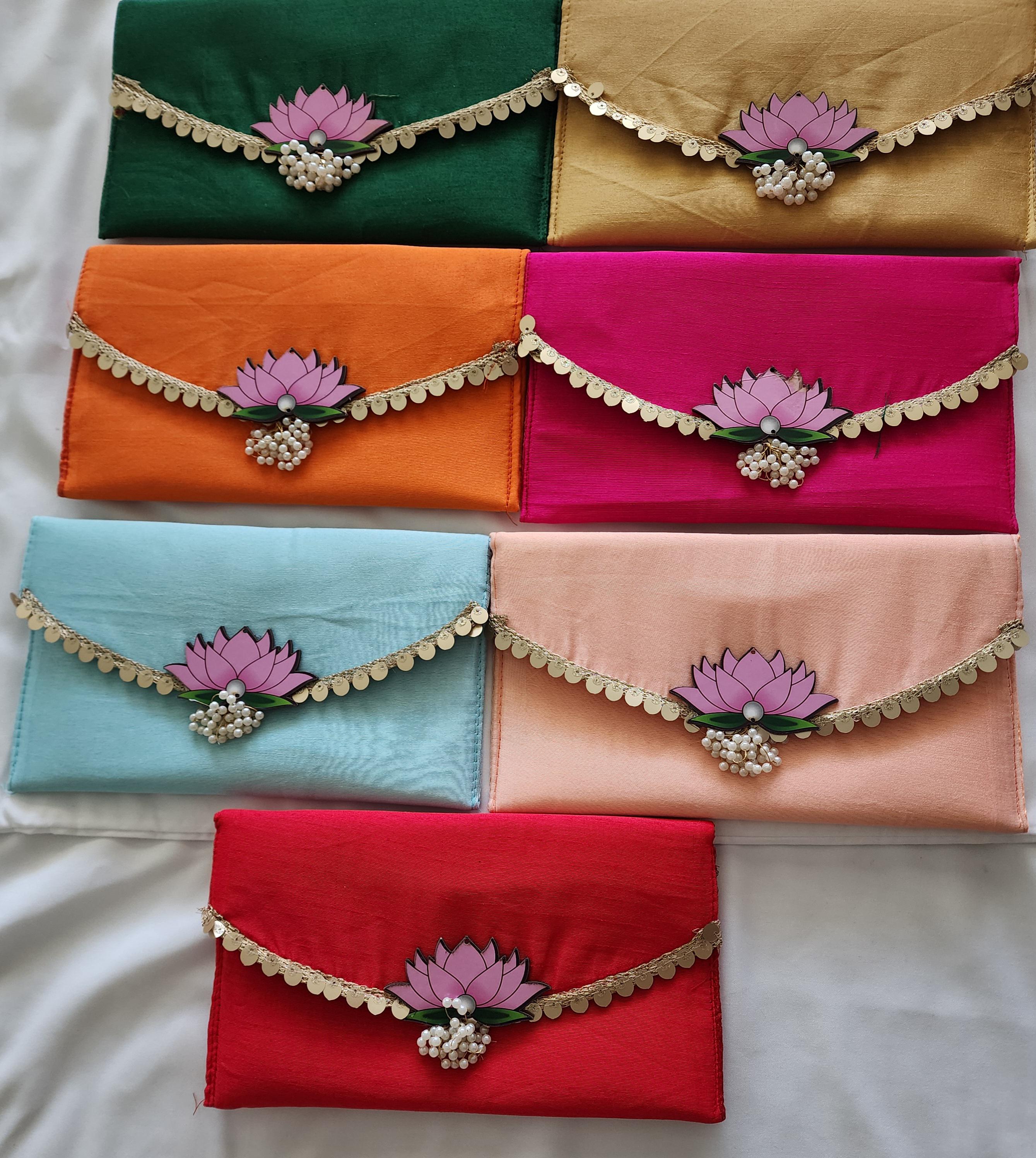 Lotus with moti Latkan Potli Purse: Handmade Indian Wedding Favor Bag and purse.