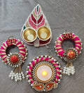 Potli Bag Set: Shubh Labh, Haldi Kumkum Plate, Diya - Indian Wedding Favors