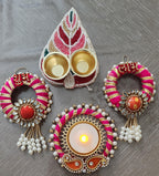Potli Bag Set: Shubh Labh, Haldi Kumkum Plate, Diya - Indian Wedding Favors