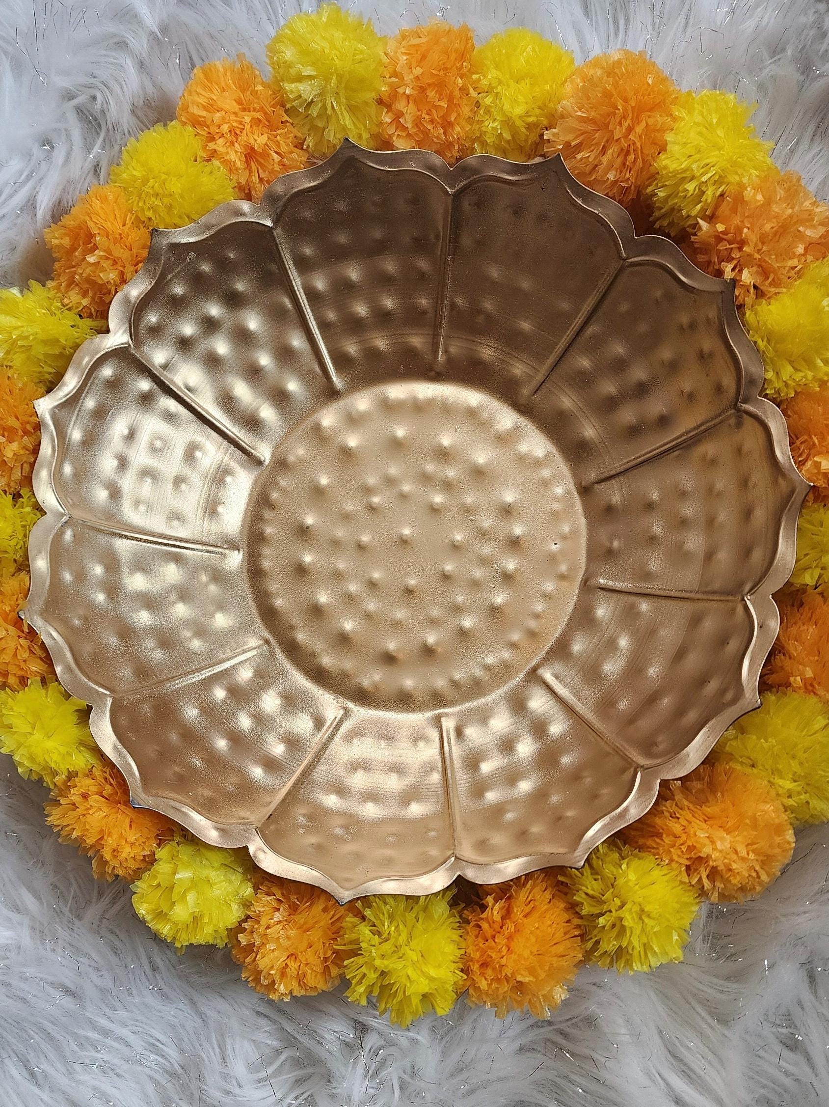 Golden Lotus Urli Bowl Hendmade Metal Floating Flower & Candle Holder.