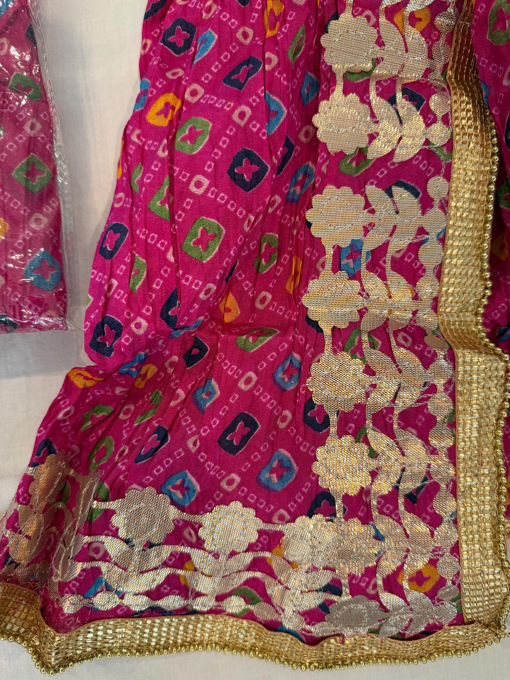 Bandhej Art Silk Dupatta: Rajasthani Gotta Patti Wedding Scarf