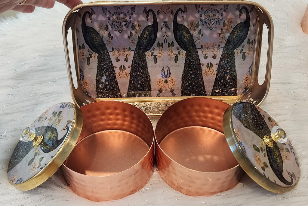 Handmade Pichwai Art Tray Set: Nandi Cow Design, Home Decor.