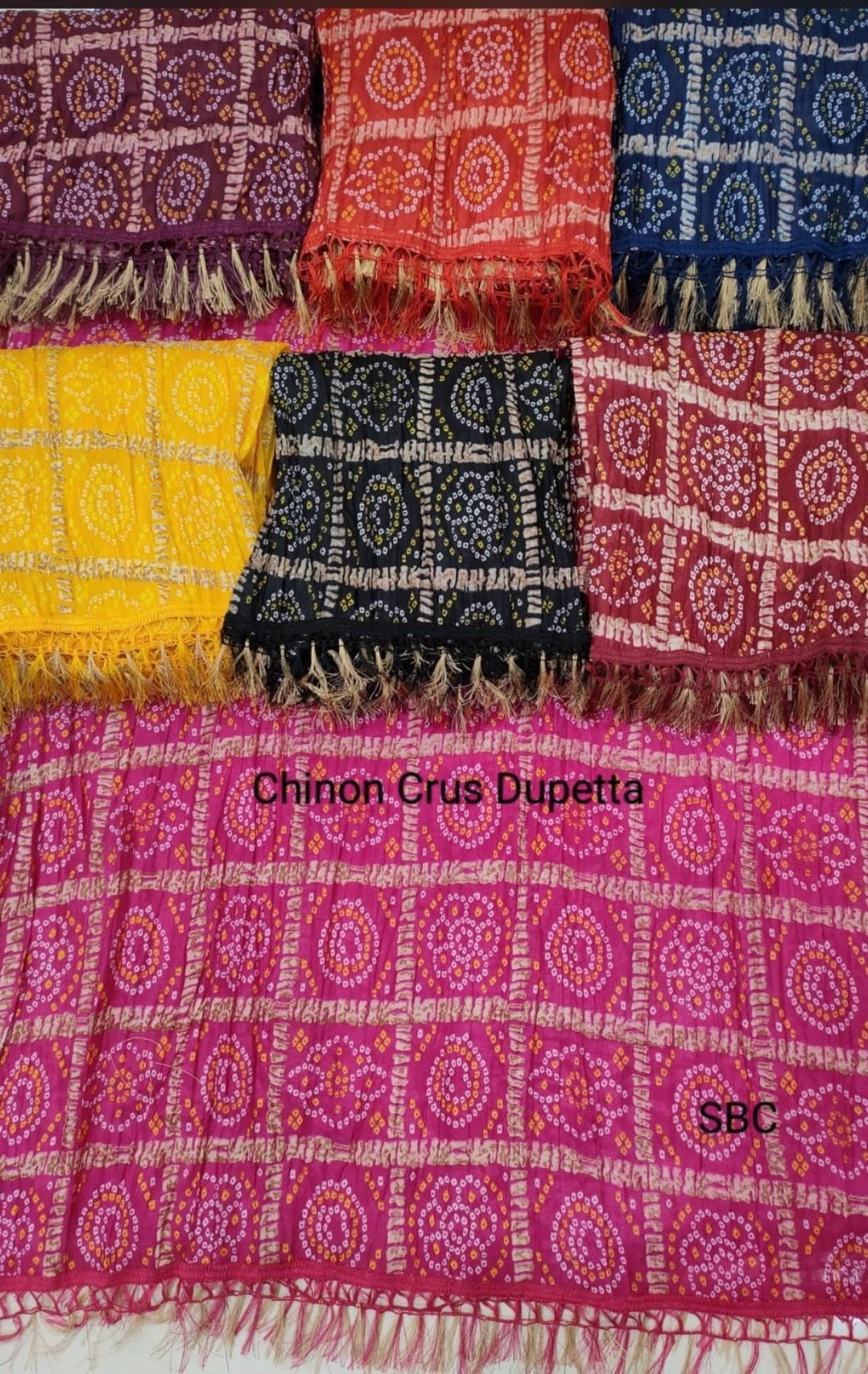 Bandhani Art Silk Dupatta: Rajasthani Multi-Colored Scarf with Tassels