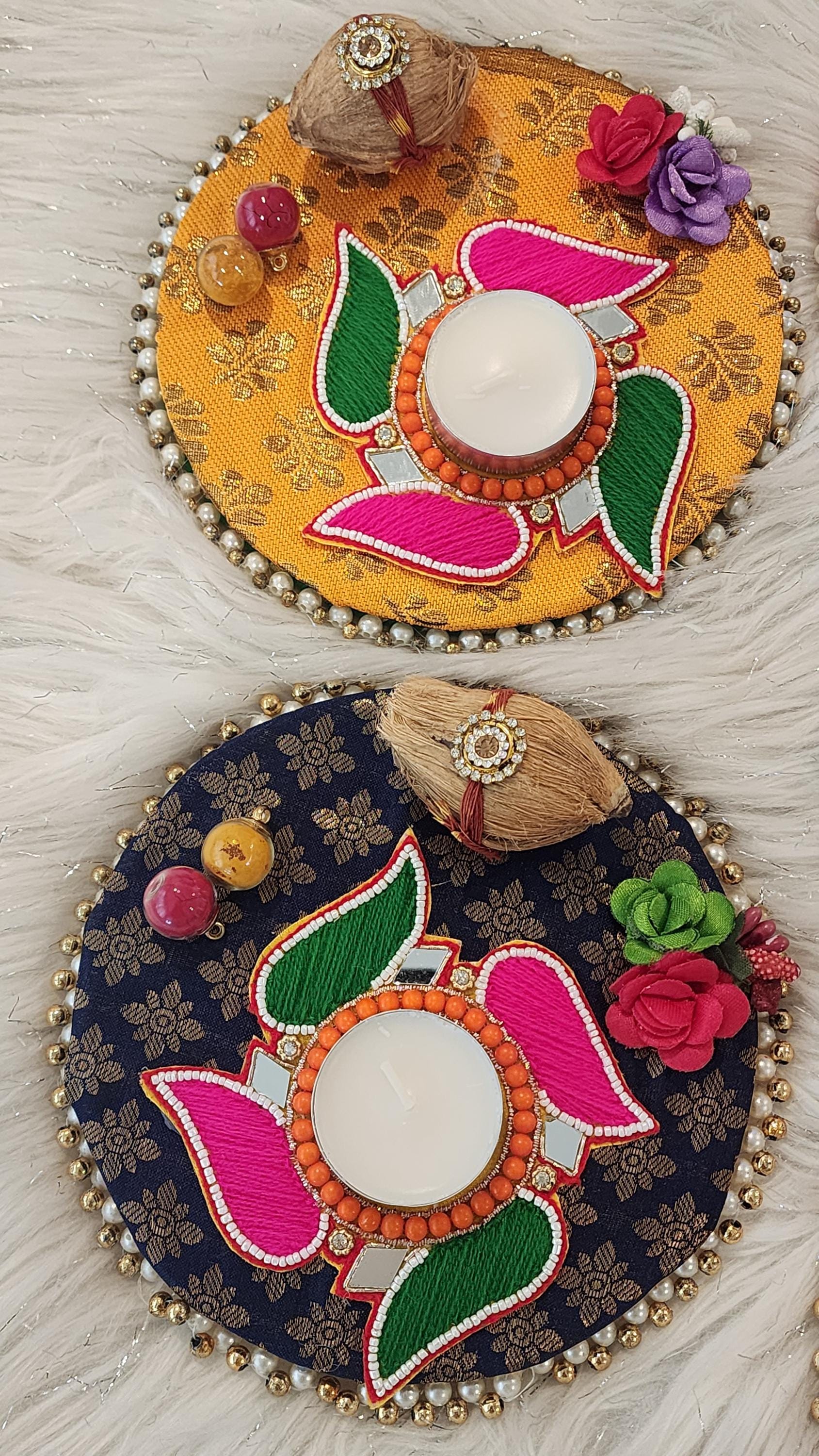Handcrafted Haldi Kumkum Plate: Return Gift Favor, Mehndi Decor (6x6 inch)