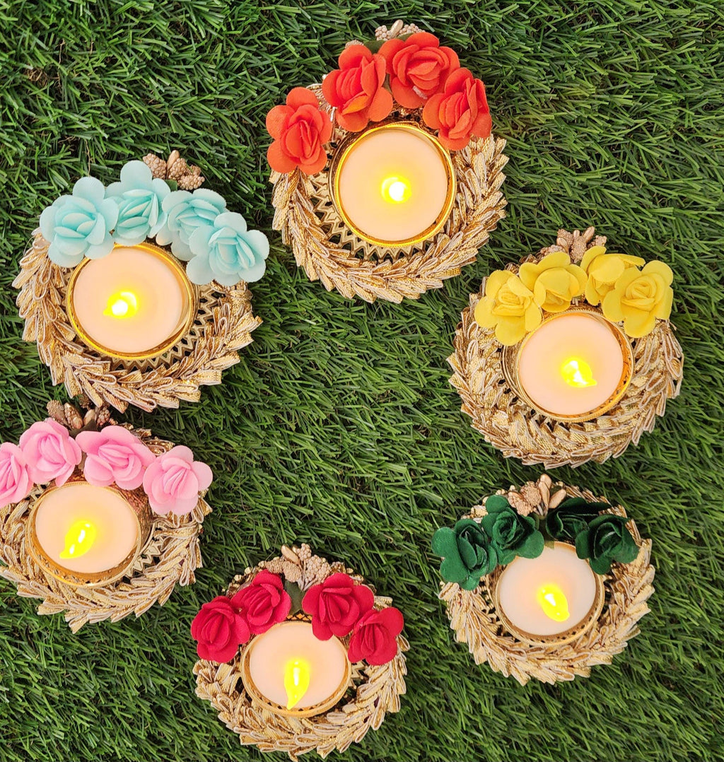 Floral Tea Light Holder: Indian Diwali Pooja Decoration, Wedding Favor