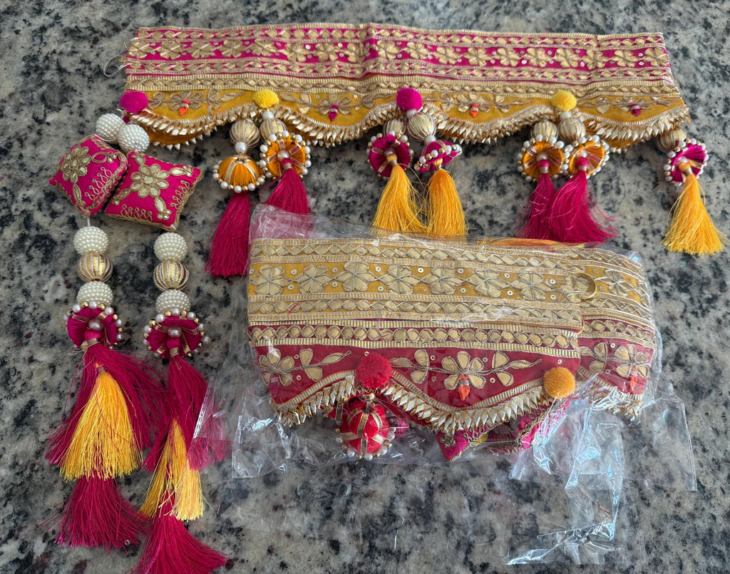 Handmade Indian Toran: Gotta work Pearl Door Hanging, Traditional Decor (40x10) inch)