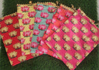 Lotus Cow Pichwai Print Silk Potli Bags: Wedding Favor Gifts