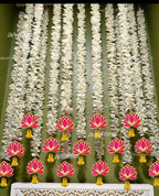 Pink Lotus Garland with Bells: Indian Wedding Temple Decor