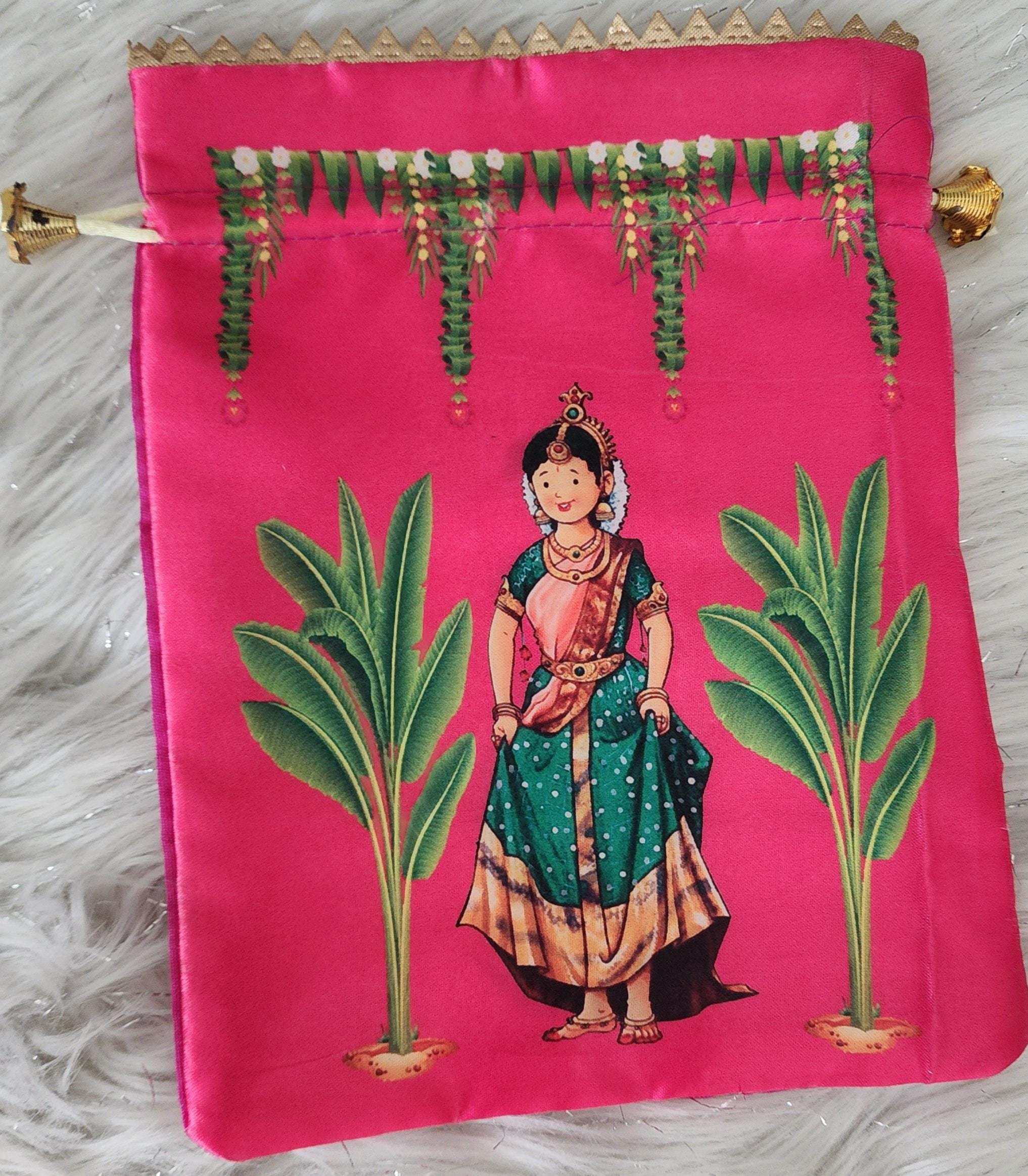 Silk Potli Bags: Haldi Mehndi Wedding Favor Gift Bags.