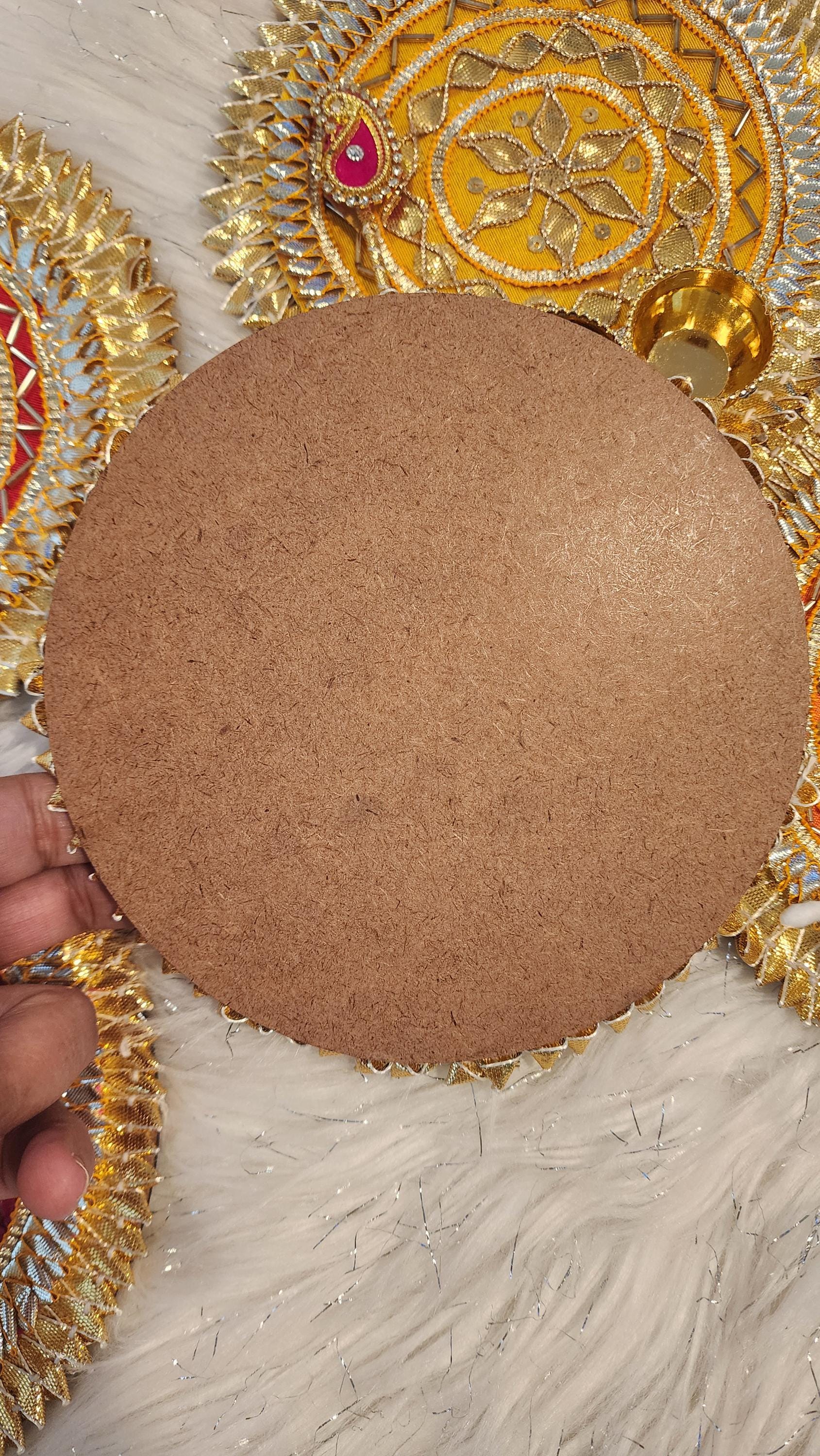 Handcrafted Haldi Kumkum Plate: Gotta Patti Work, Pooja Favor (6 inch)