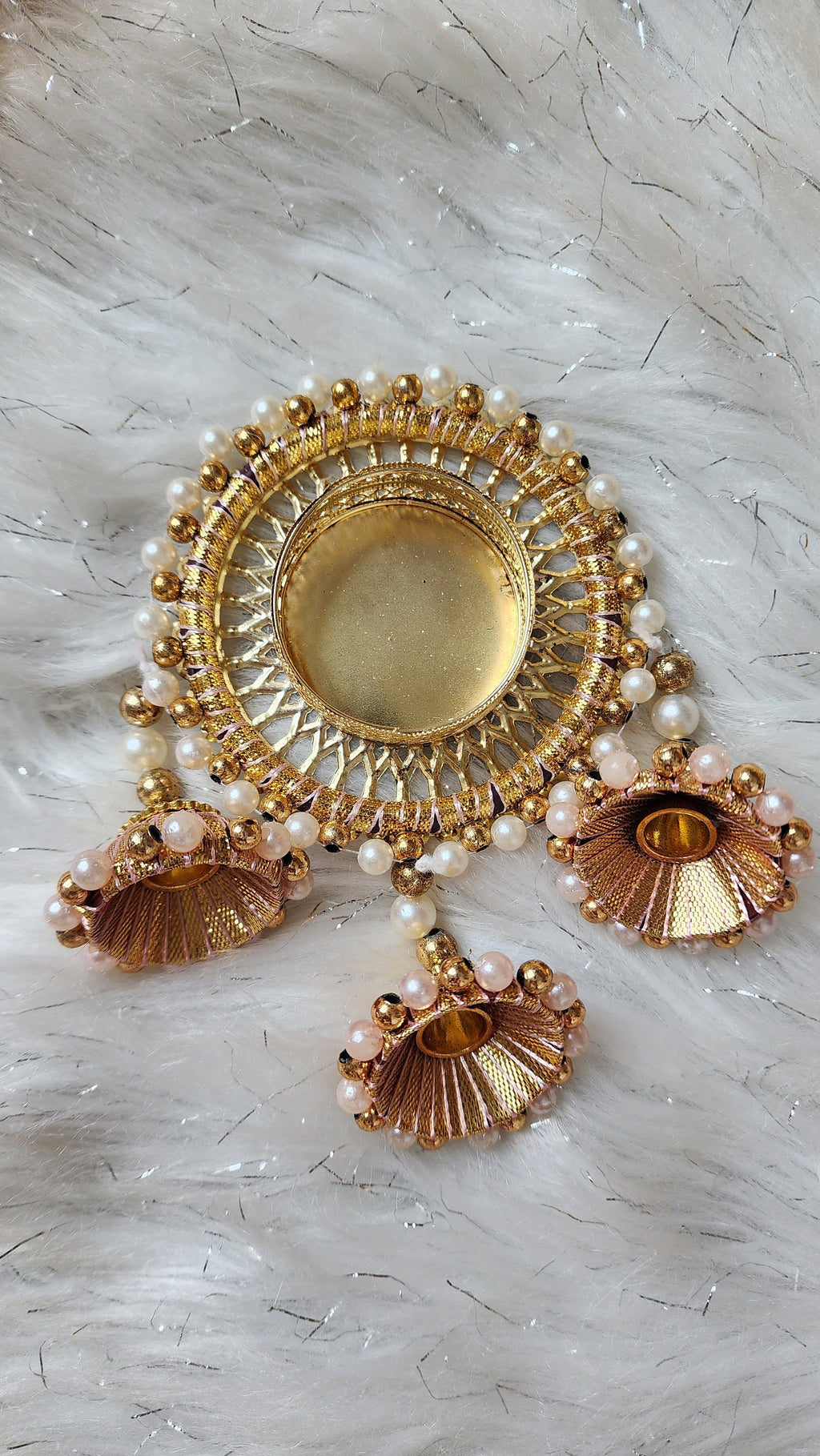 Golden Tea Light Holder: Diwali Pooja Wedding Favor Decor.