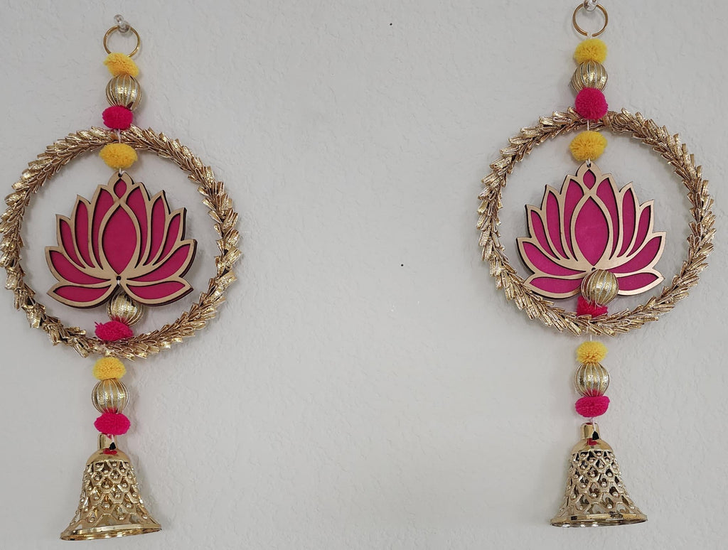 Lotus Garland with Gold Ring: Diwali Decoration, Temple Decor - 12 Inch.