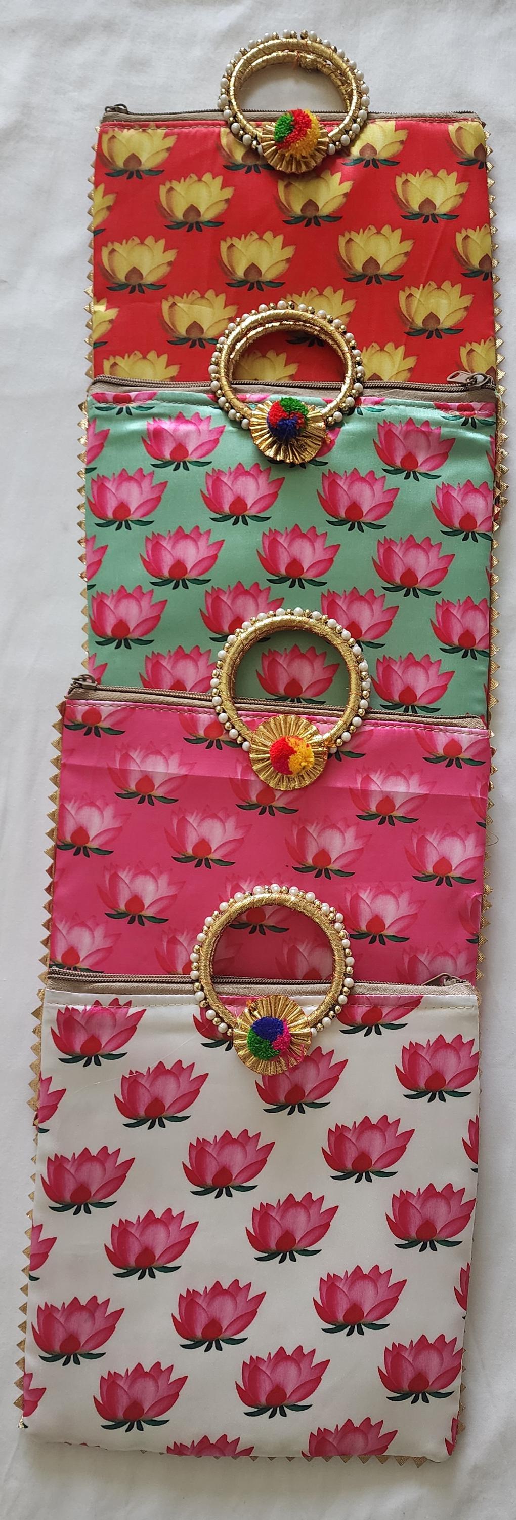 Pichwai Lotus Flower Silk Potli Bag: Multicolor Indian Gift
