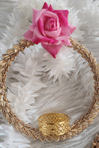 Handmade Pink Rose Garland with Golden Ring: Indian Wedding Diwali Decor.