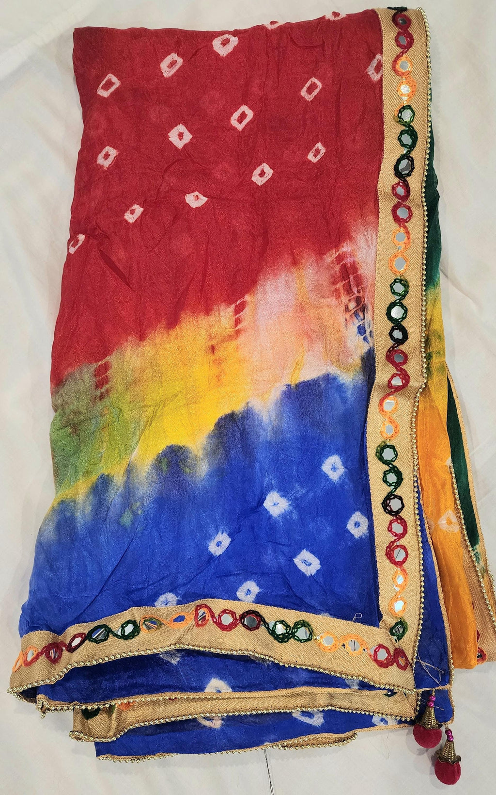 Bandhej Art Silk Dupatta: Rajasthani Gotta Patti Wedding Scarf