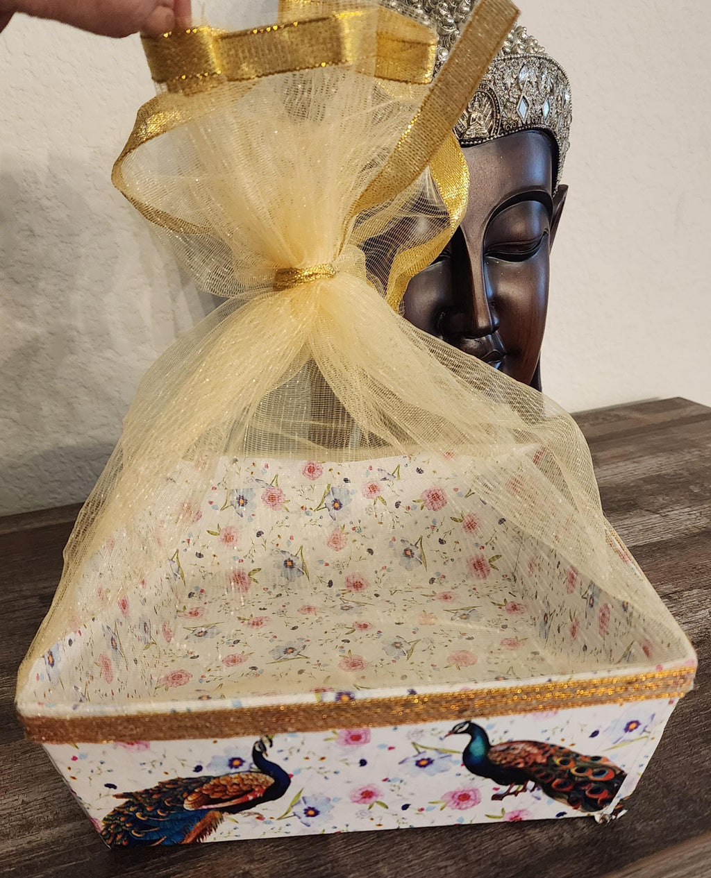 Handmade Wedding Gift Box: Decorative Keepsake Basket, Peacock Design