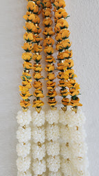 Mogra Bell Garland: White & Gold Fluffy String, Haldi Mehndi Decor (Pack of 5)